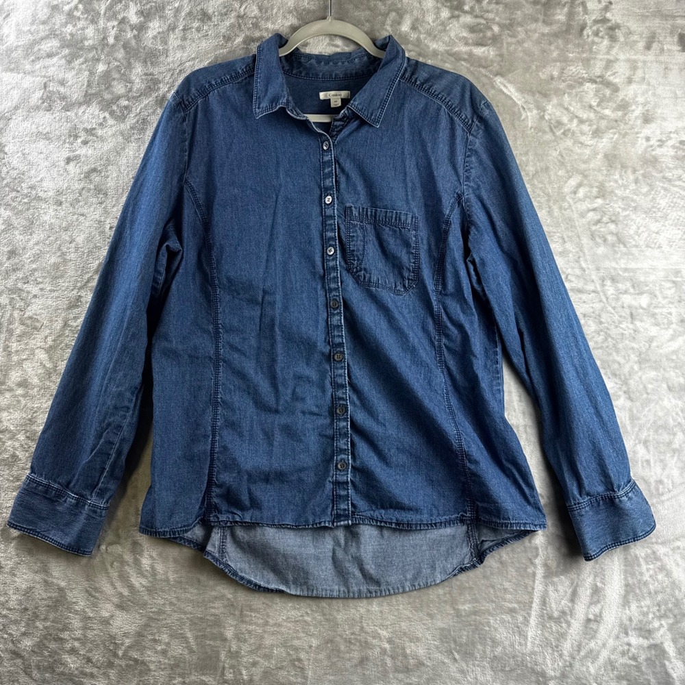 Caslon Denim Button Down Shirt Womens XL Blue Long Sleeve Cotton (1867)